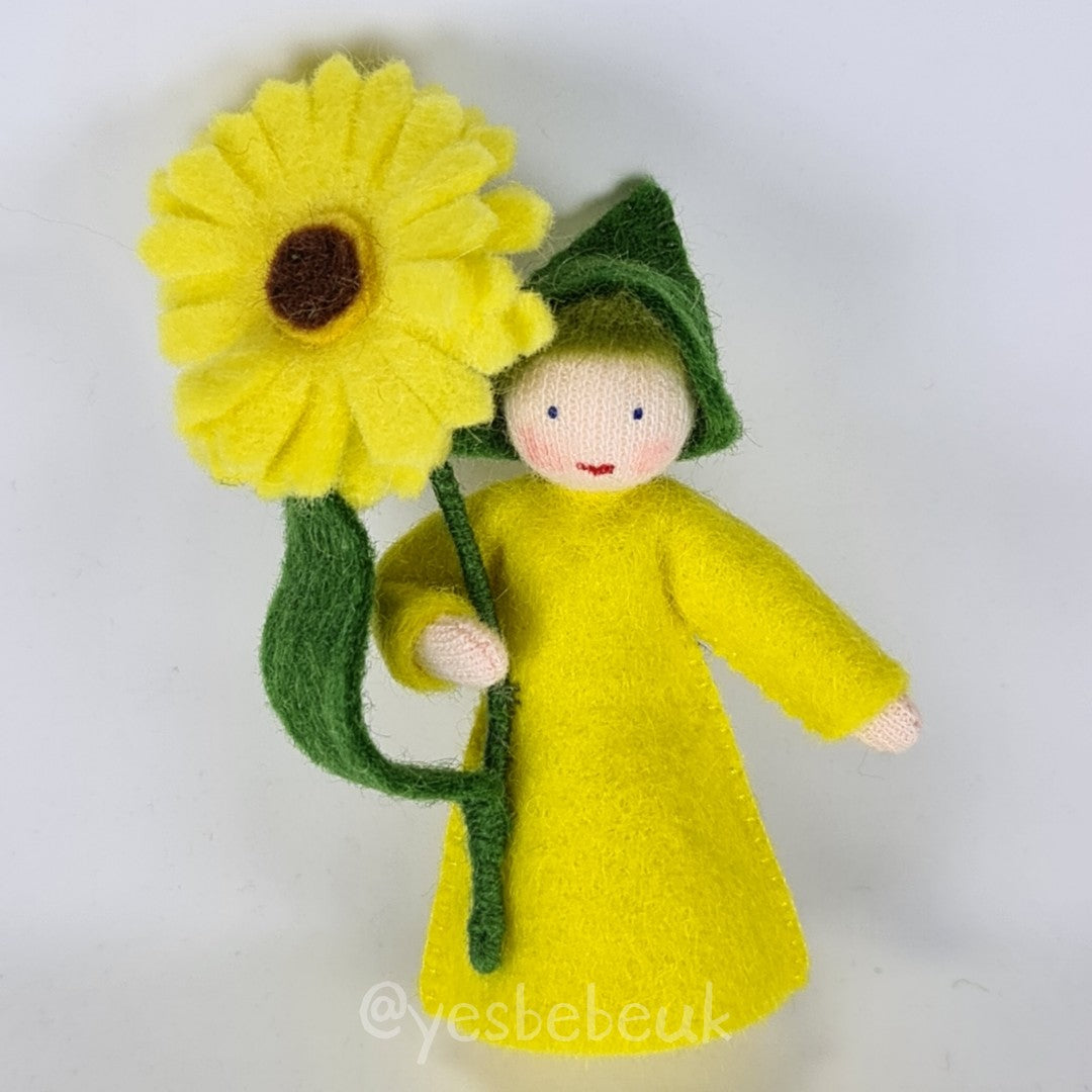 Yellow Calendula Girl with Flower in Hand