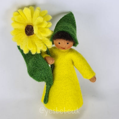 Yellow Calendula Girl with Flower in Hand