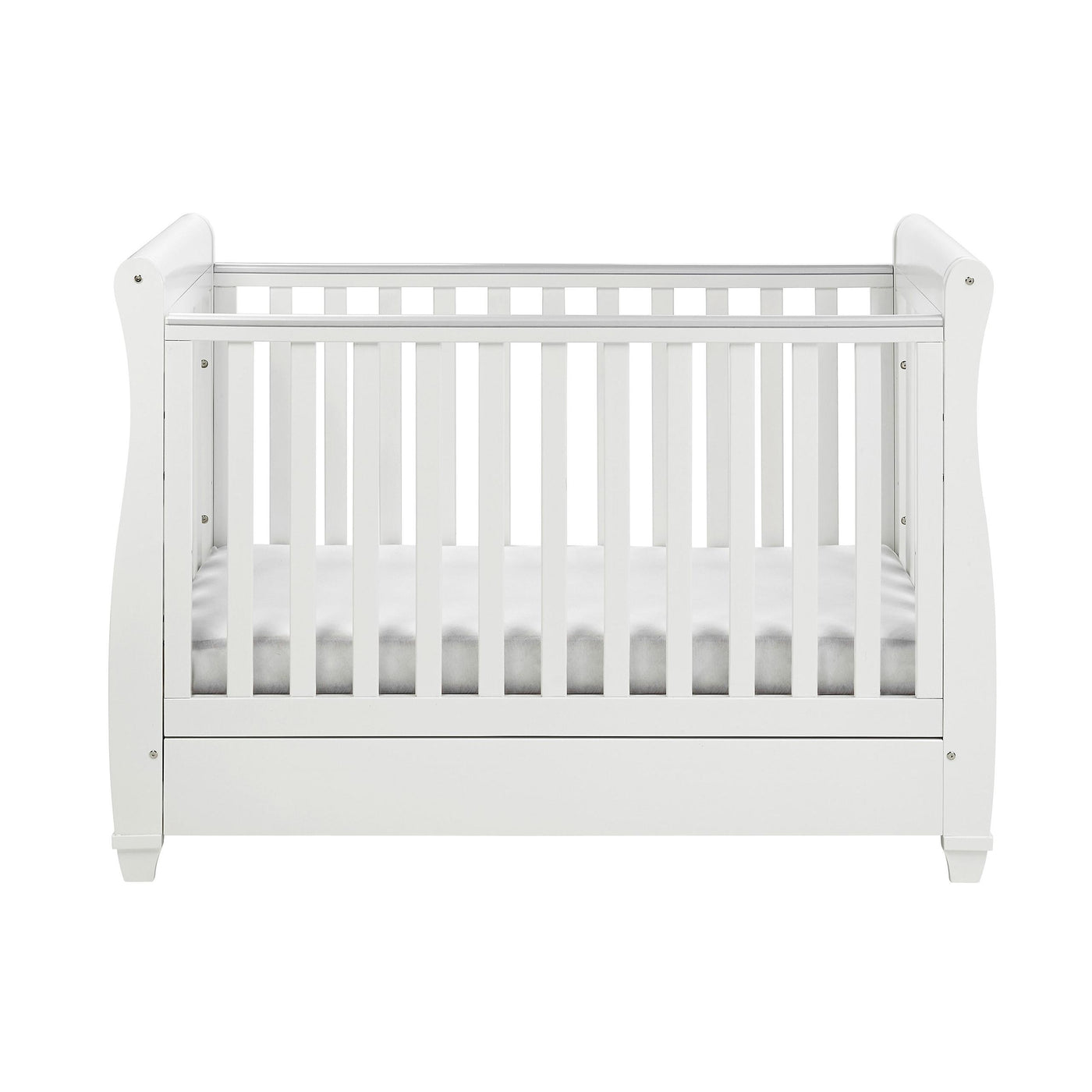 Eva Sleigh Cot Bed Dropside with Drawer - White