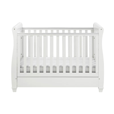 Eva Sleigh Cot Bed Dropside with Drawer - White