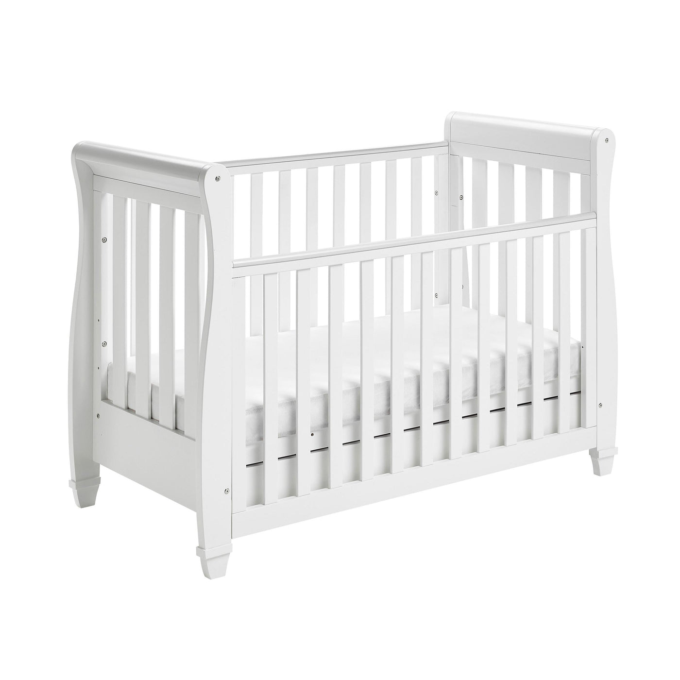 Eva Sleigh Cot Bed Dropside with Drawer - White