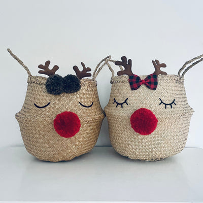 Reindeer Pom Pom Basket - Medium