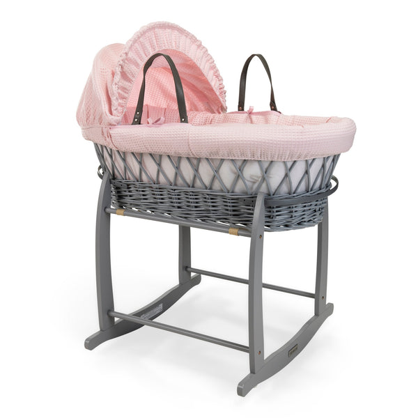 Grey wicker moses clearance basket with rocking stand