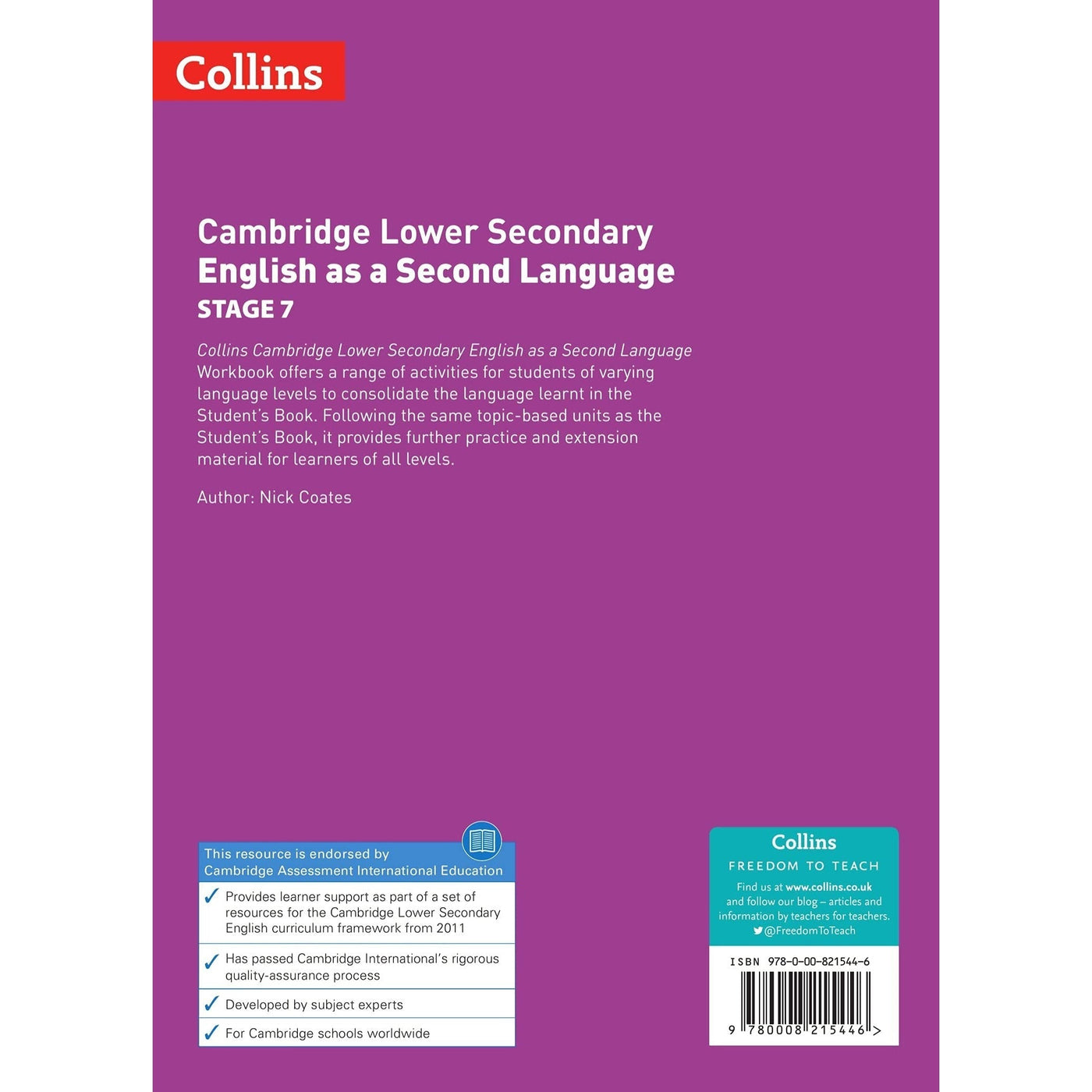 Lower Secondary English As A Second Language Workbook: Stage 7 - Nick Coates
