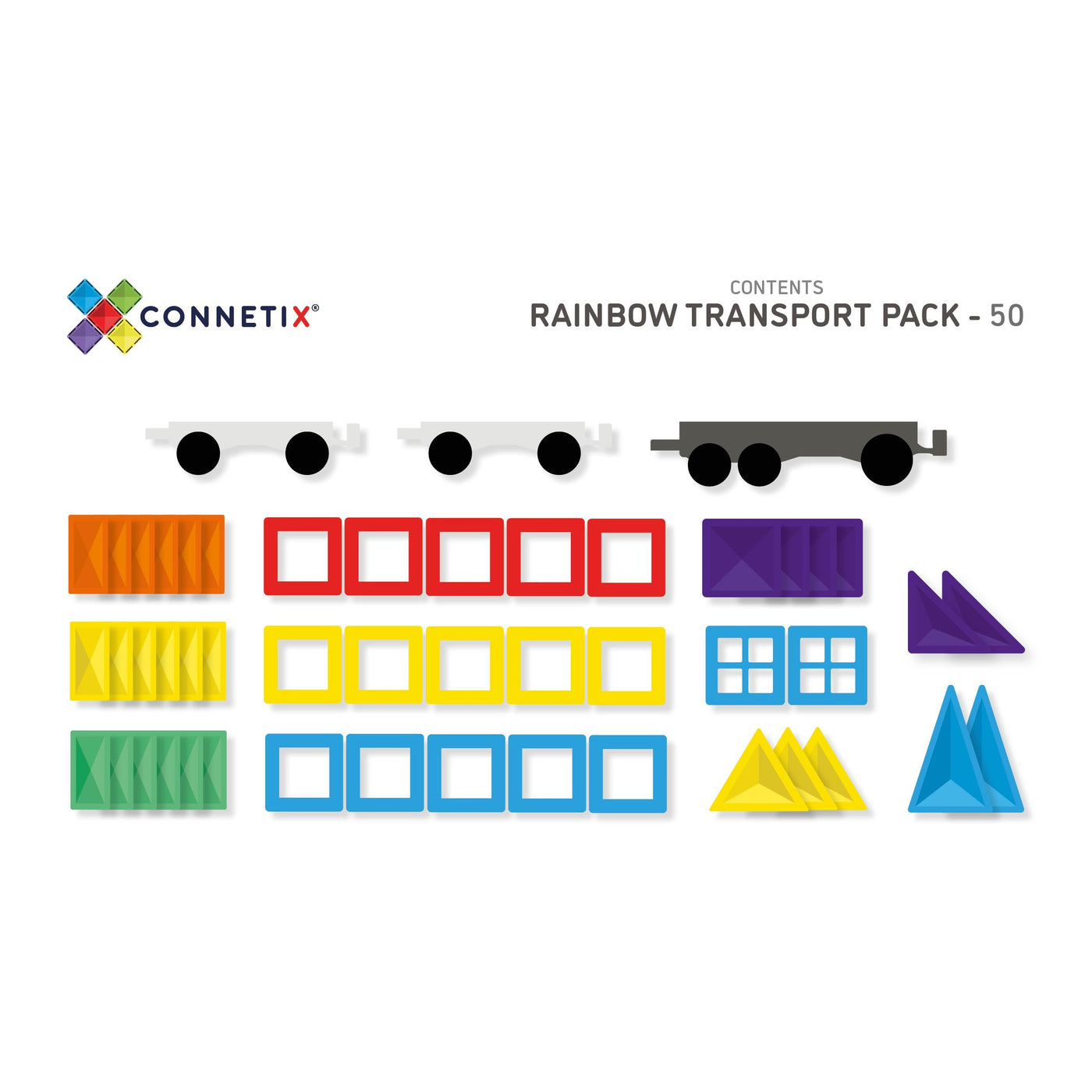 Connetix Magnetic Tiles Rainbow Transport Pack 50 pieces