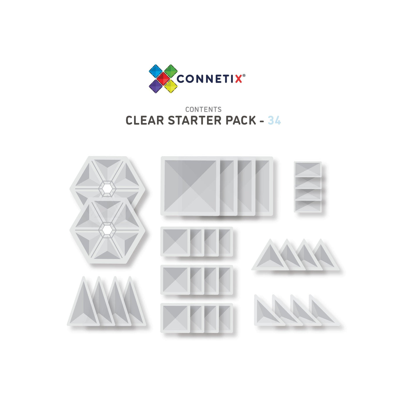 Magnetic Tiles 34 Piece Starter Clear Pack