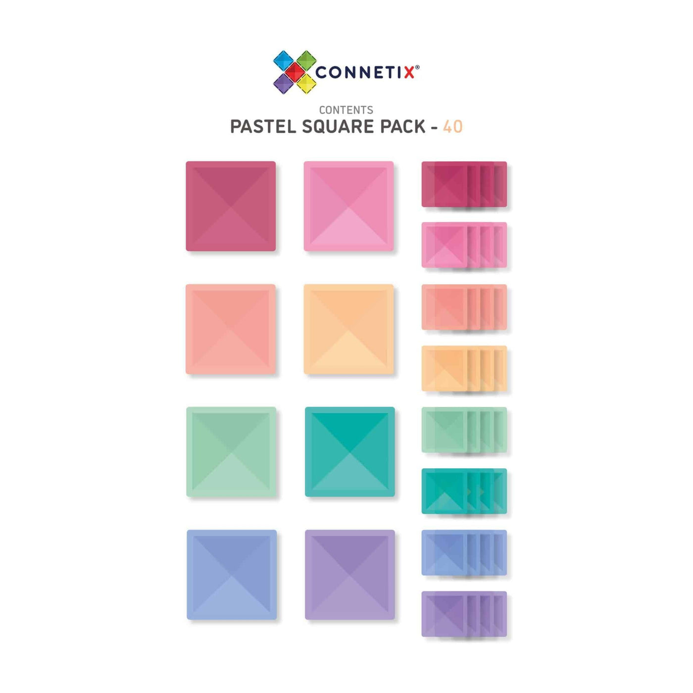 Magnetic Tiles 40 Piece Pastel Square Pack