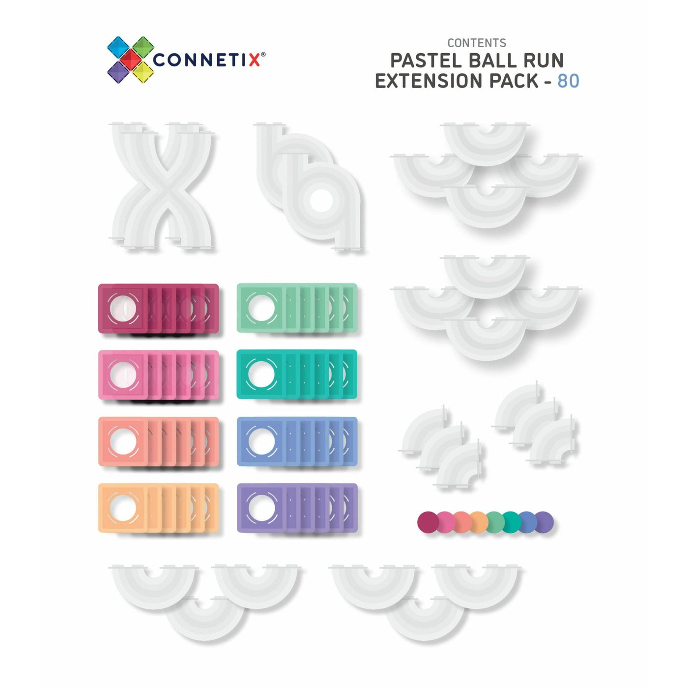 Magnetic Tiles 80 Piece Pastel Ball Run Expansion Pack