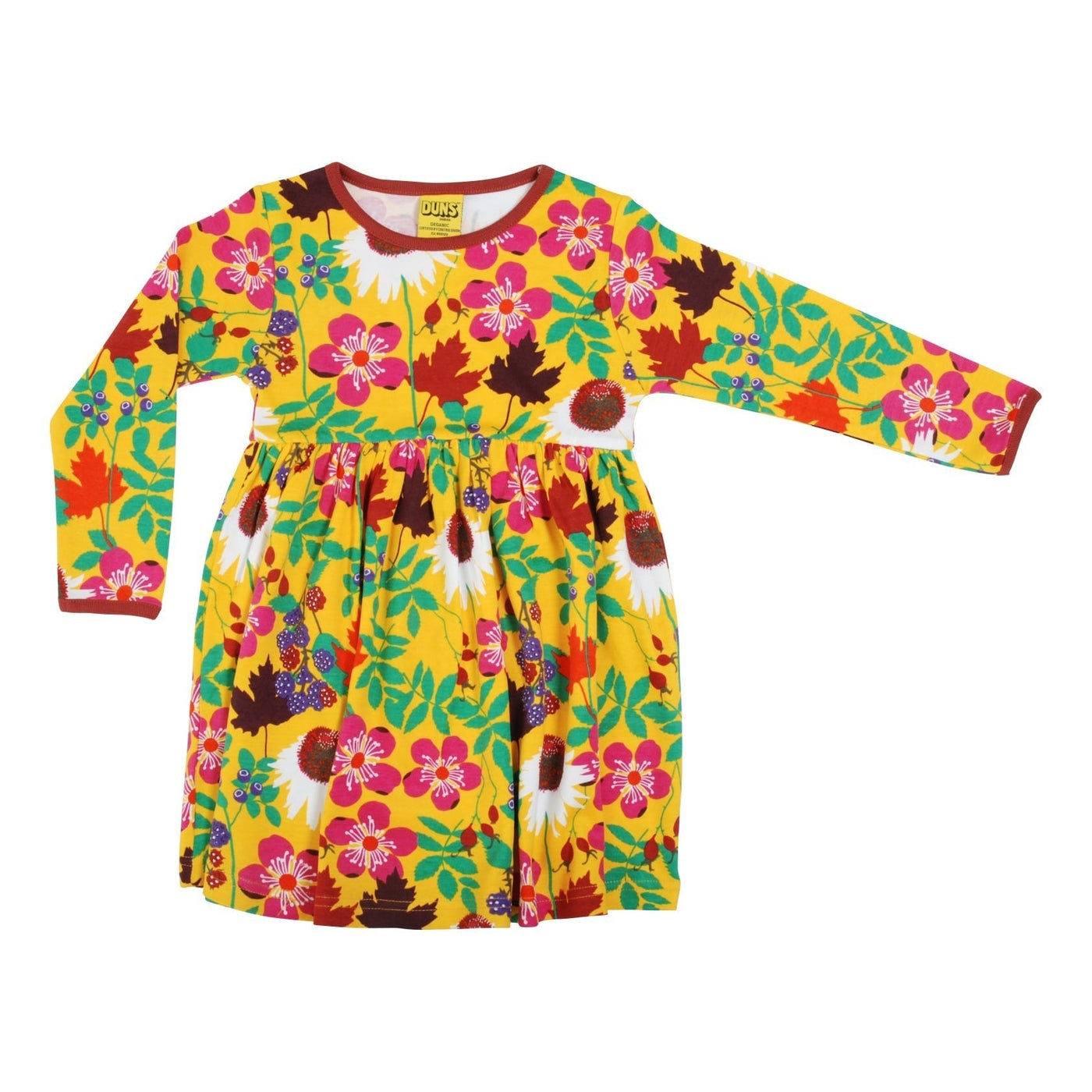 DUNS Long Sleeve Dress with Gather Skirt - Autumn Flowers Yellow
