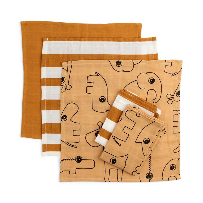 Cloth Wipes GOTS Cotton 5 Pack - Deer Friends - Mustard-Reusable Wipes-Done By Deer-Yes Bebe