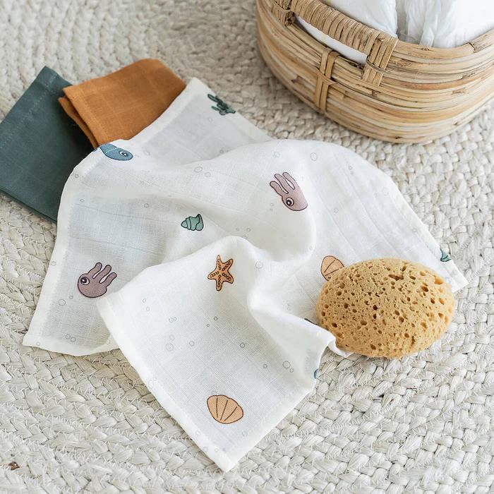 Cloth Wipes GOTS Cotton 5 Pack - Sea Friends - Colour Mix-Reusable Wipes-Done By Deer-Yes Bebe