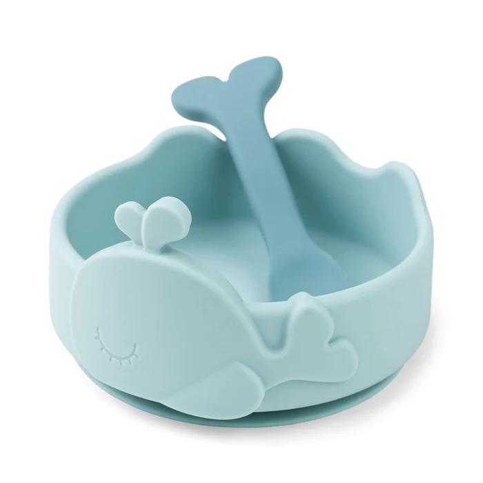 Silicone Stick & Stay Wally Bowl & Baby Spoon - Blue-Silicone Dinner Sets-Done By Deer-Yes Bebe