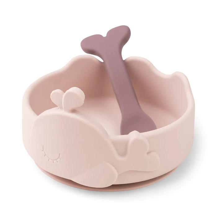 Silicone Stick & Stay Wally Bowl & Baby Spoon - Powder-Silicone Dinner Sets-Done By Deer-Yes Bebe