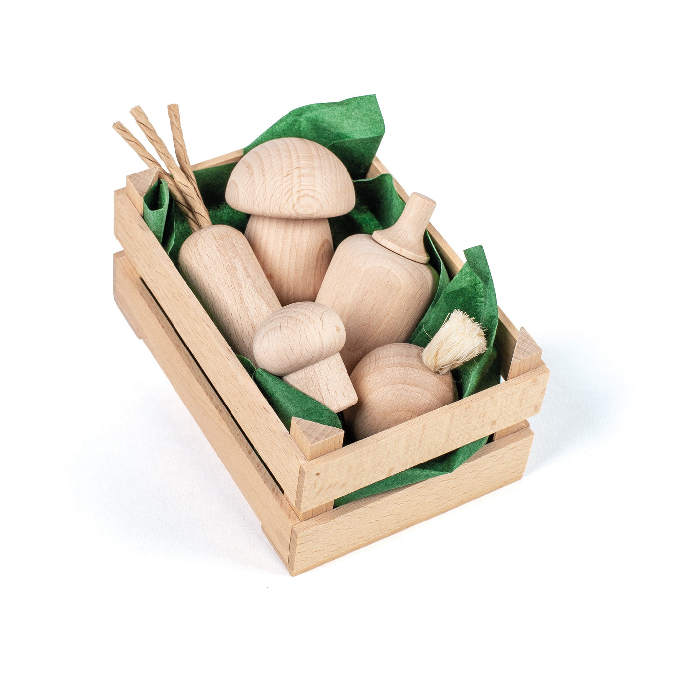 Erzi Natural Wooden Vegetables in Crate - Wooden Play Food