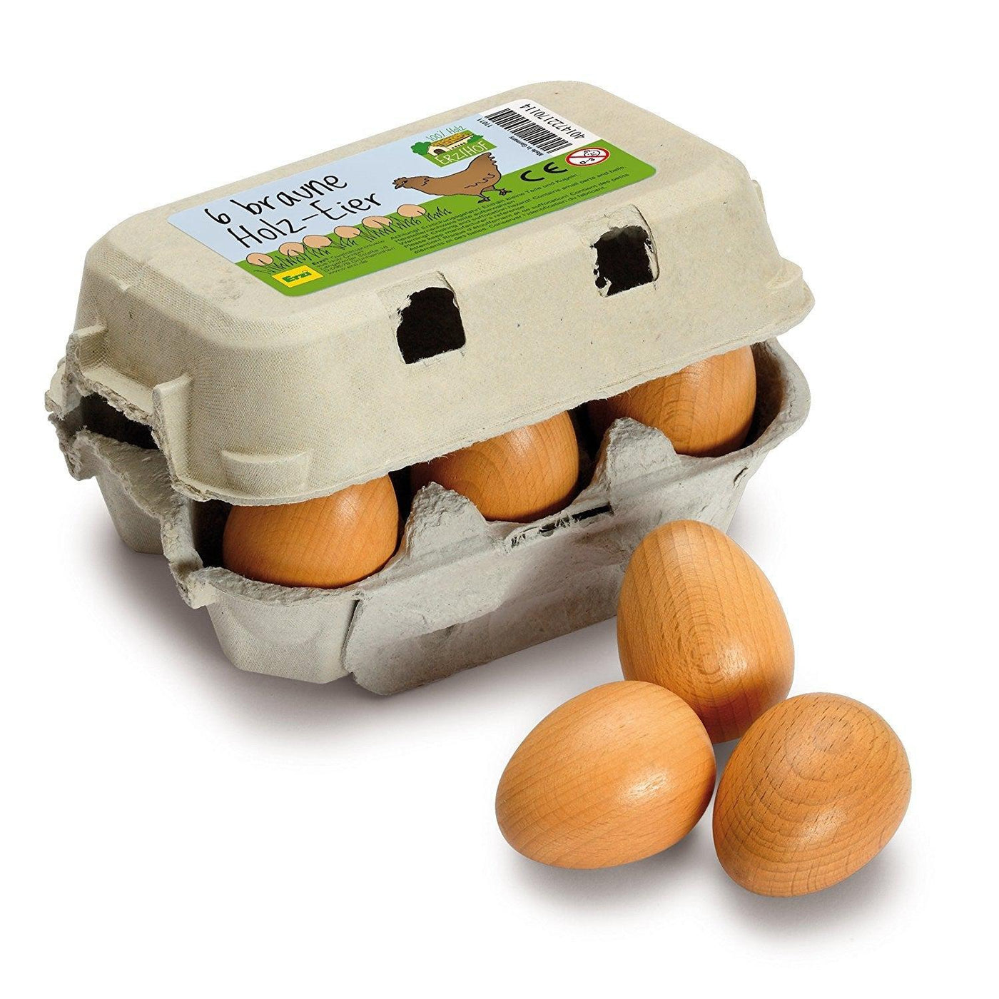 Erzi Sixpack Eggs - Brown - Wooden Play Food