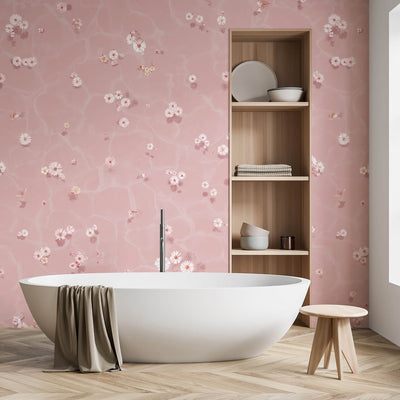 Floral Bath Mural Wallpaper - Blush