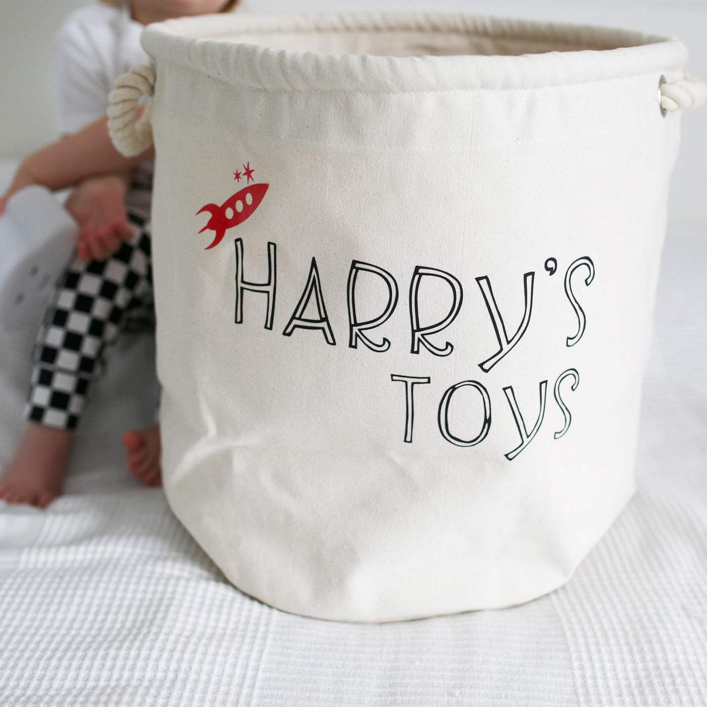 Personalised Canvas Rope Toy Basket-Fred & Noah-Yes Bebe