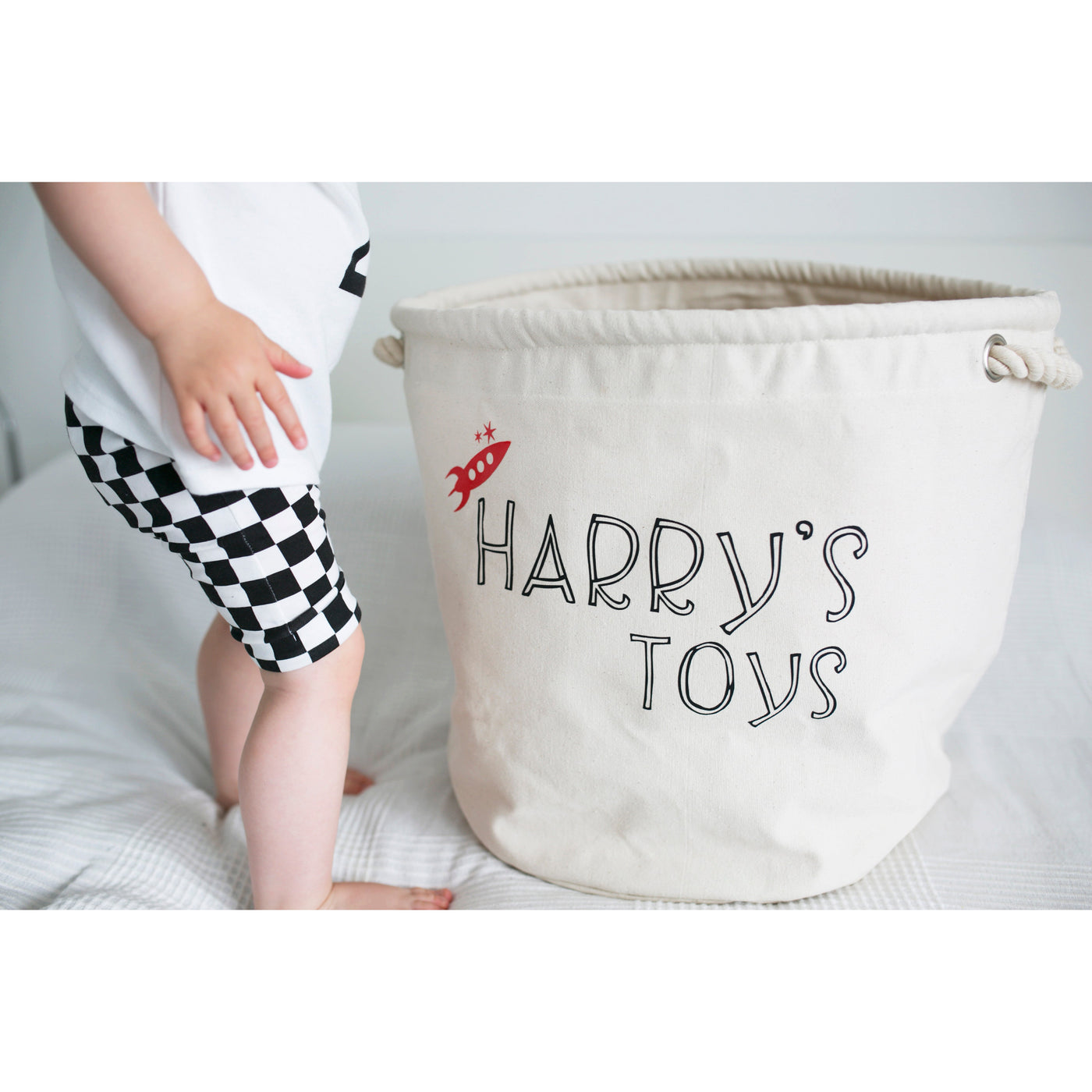 Personalised Canvas Rope Toy Basket-Fred & Noah-Yes Bebe