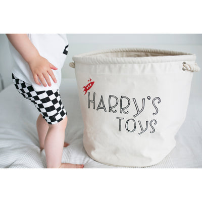 Personalised Canvas Rope Toy Basket-Fred & Noah-Yes Bebe