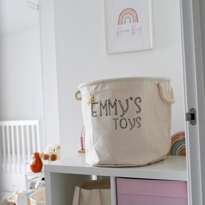 Personalised Canvas Rope Toy Basket-Fred & Noah-Yes Bebe