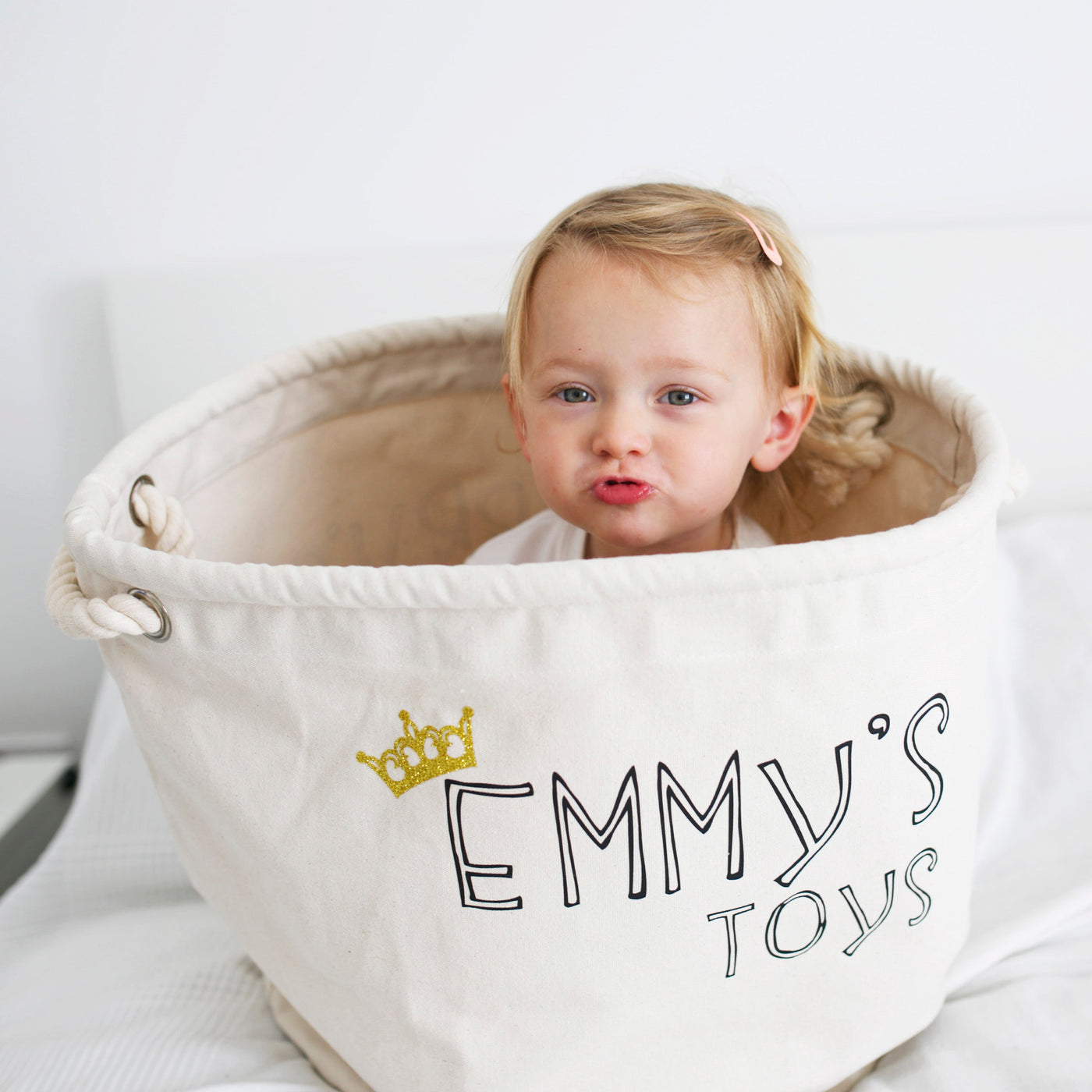 Personalised Canvas Rope Toy Basket-Fred & Noah-Yes Bebe