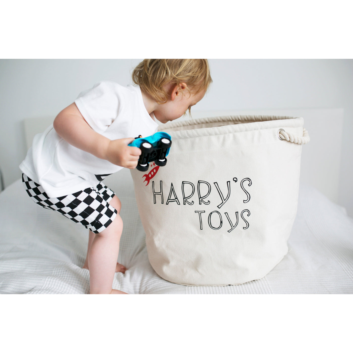 Personalised Canvas Rope Toy Basket-Fred & Noah-Yes Bebe