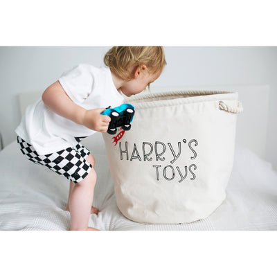 Personalised Canvas Rope Toy Basket-Fred & Noah-Yes Bebe