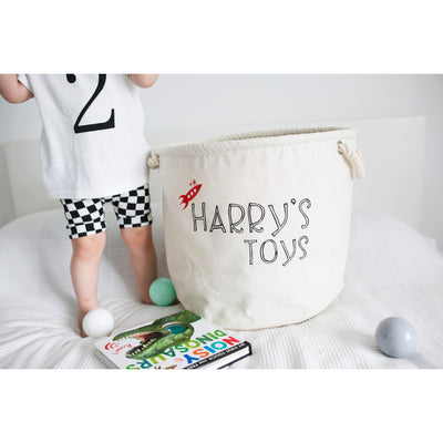 Personalised Canvas Rope Toy Basket-Fred & Noah-Yes Bebe