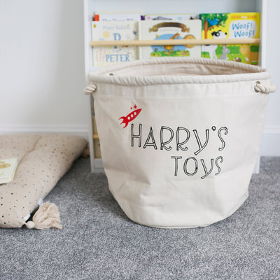 Personalised Canvas Rope Toy Basket-Fred & Noah-Yes Bebe