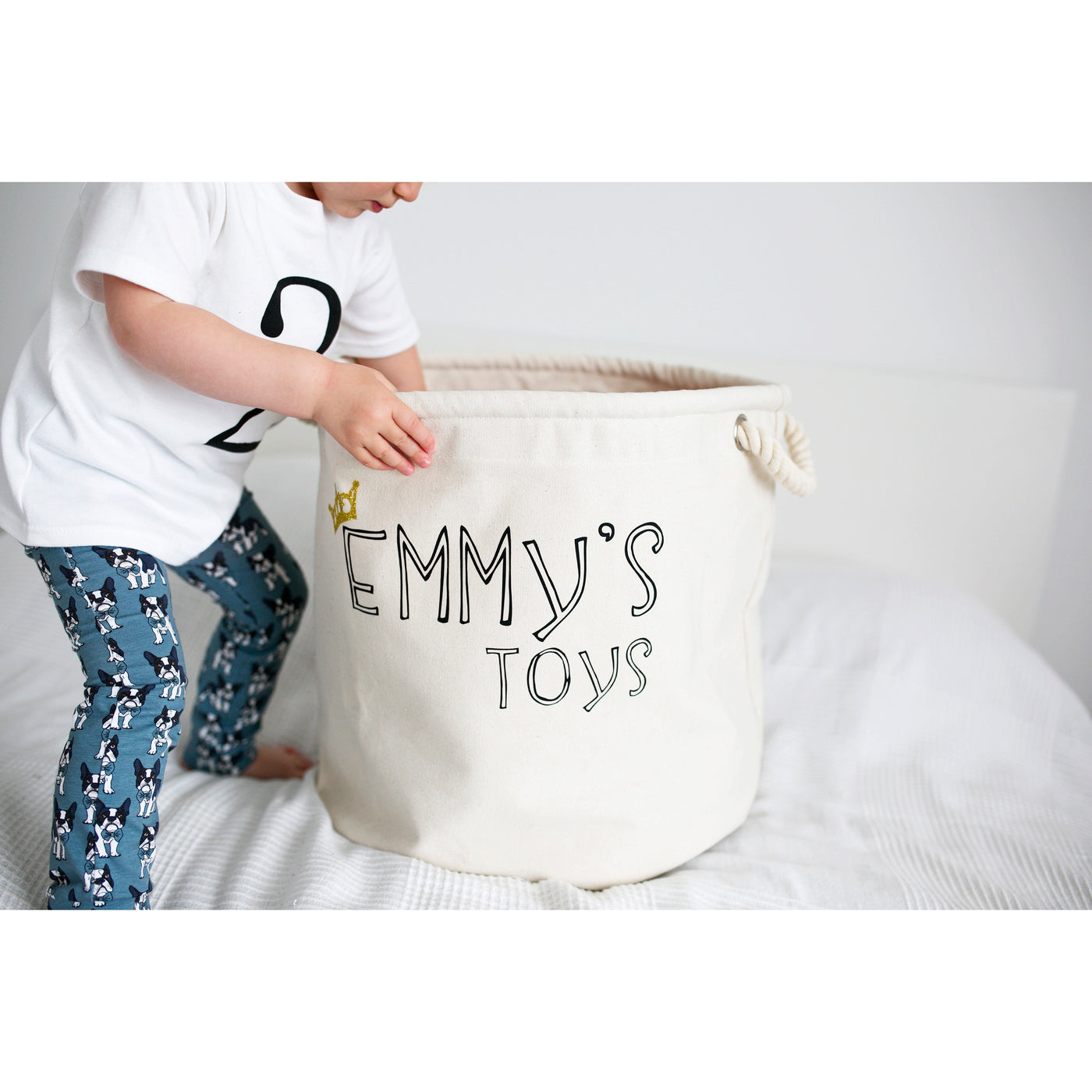 Personalised Canvas Rope Toy Basket-Fred & Noah-Yes Bebe