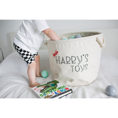 Personalised Canvas Rope Toy Basket-Fred & Noah-Yes Bebe