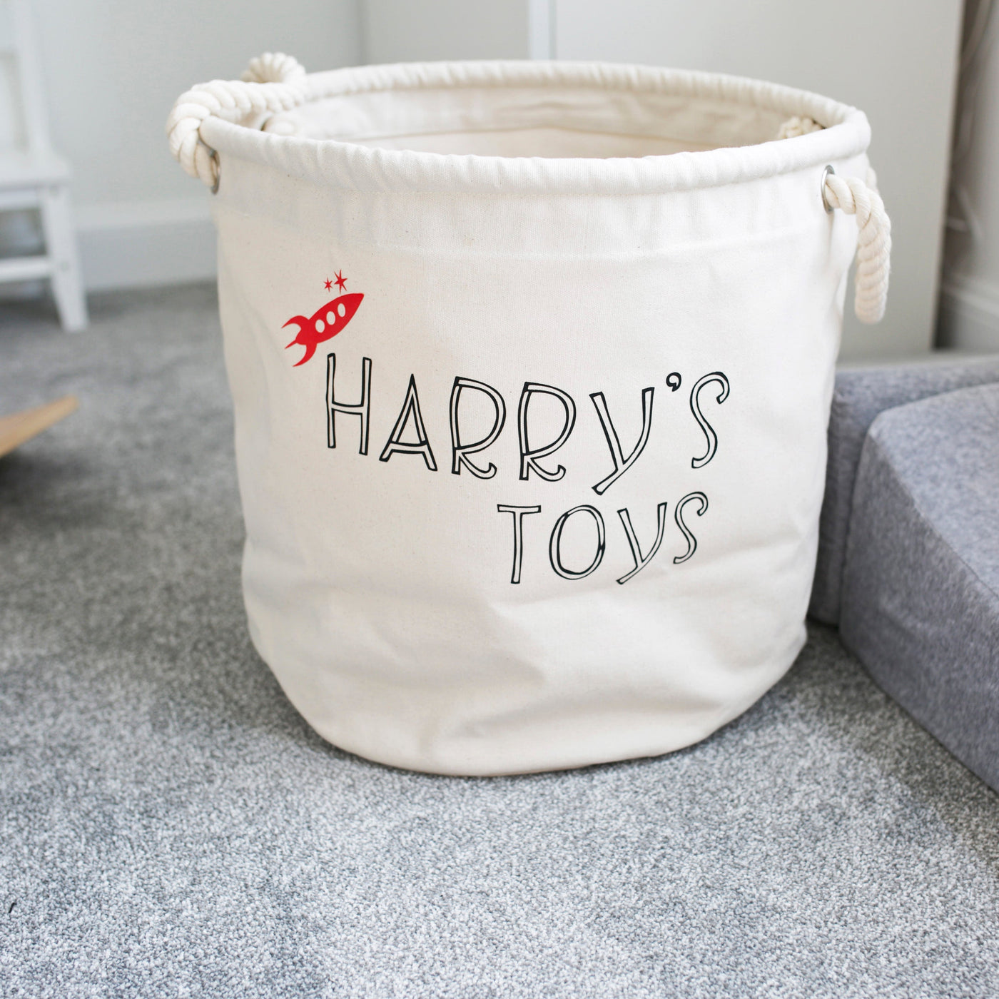 Personalised Canvas Rope Toy Basket-Fred & Noah-Yes Bebe