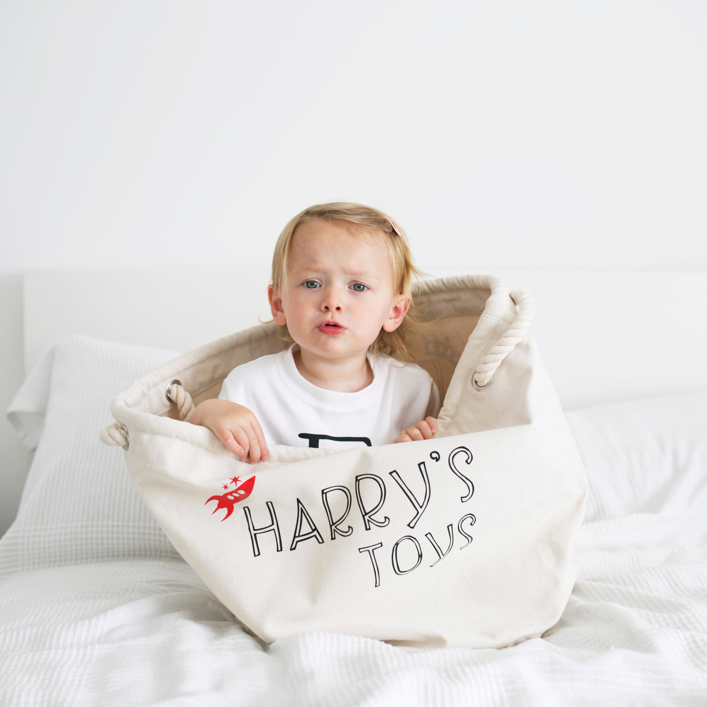 Personalised Canvas Rope Toy Basket-Fred & Noah-Yes Bebe