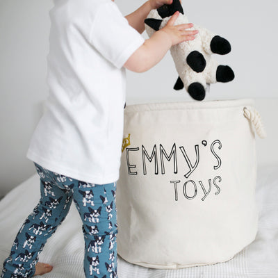 Personalised Canvas Rope Toy Basket-Fred & Noah-Yes Bebe