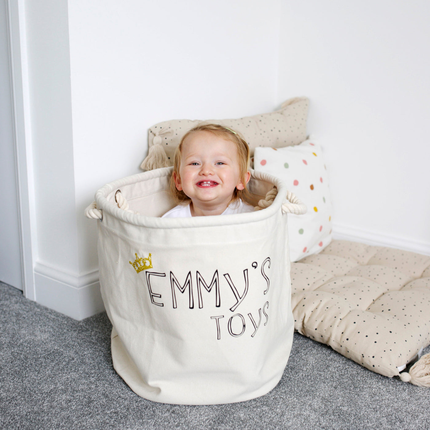 Personalised Canvas Rope Toy Basket-Fred & Noah-Yes Bebe