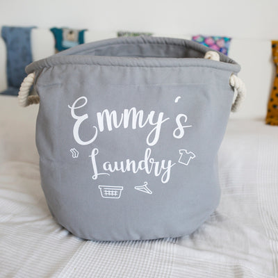 Personalised Grey Canvas Laundry Basket-Fred & Noah-Medium-Yes Bebe