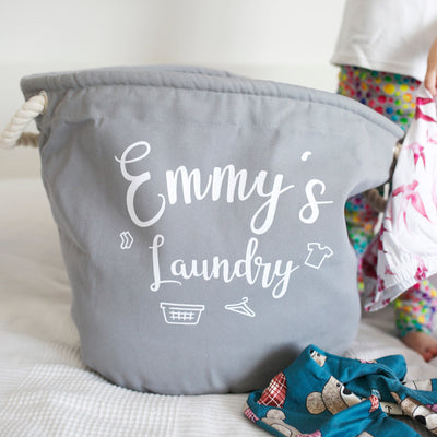 Personalised Grey Canvas Laundry Basket-Fred & Noah-Medium-Yes Bebe
