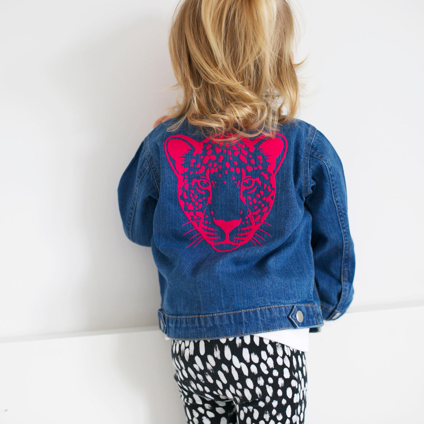 Pink Flock Leopard Childs Denim Jacket-Fred & Noah-Yes Bebe