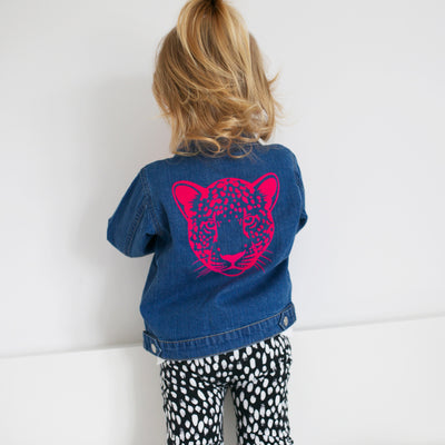 Pink Flock Leopard Childs Denim Jacket-Fred & Noah-Yes Bebe
