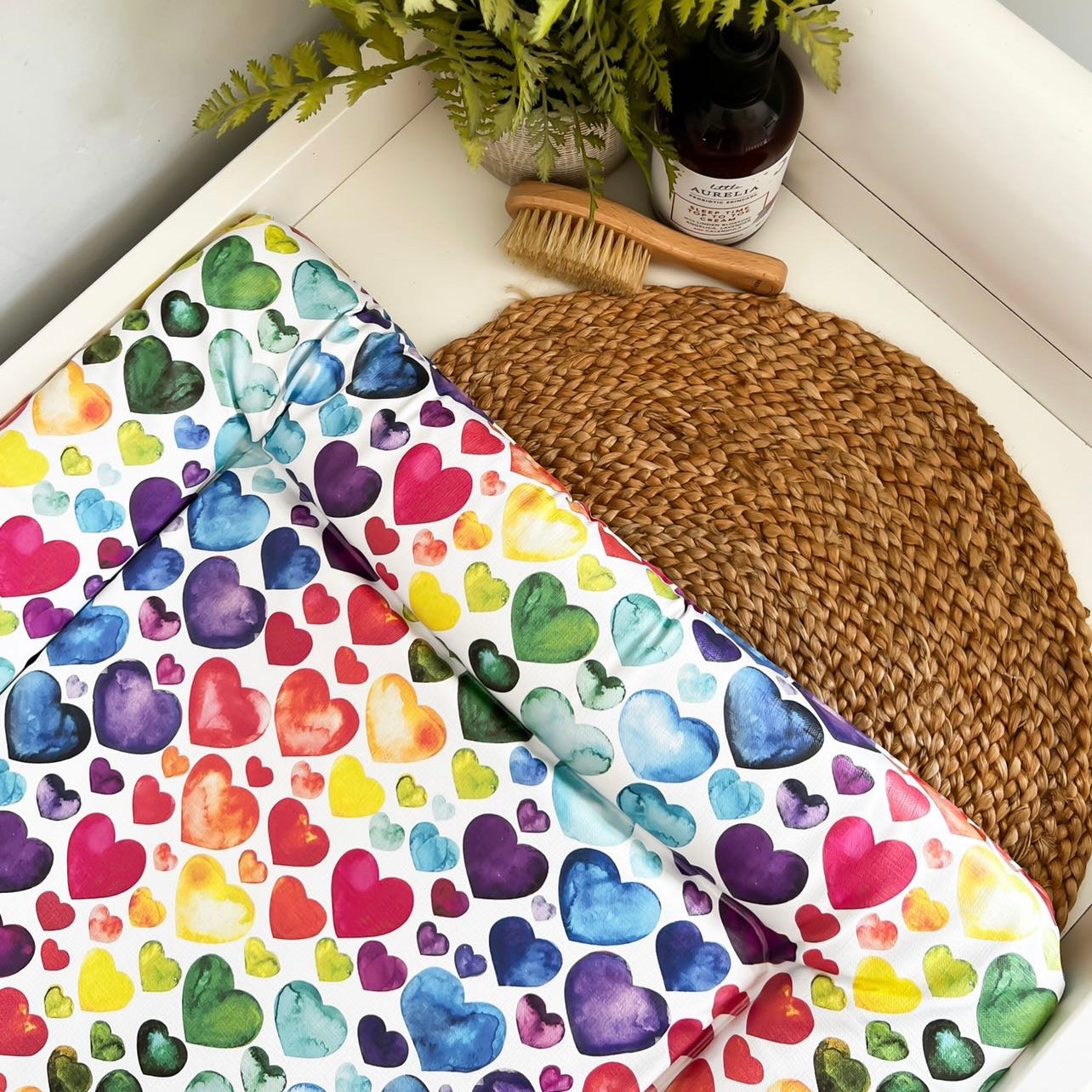 Rainbow Heart Print Changing Mat ( All Sizes)-Fred & Noah-Yes Bebe