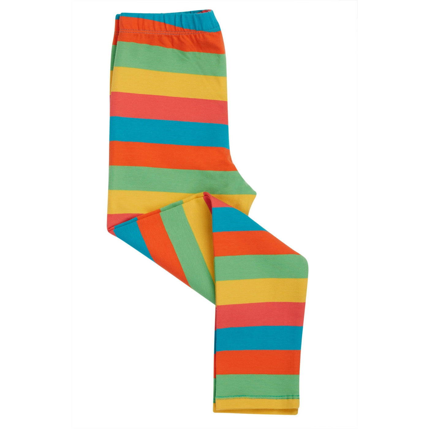 Frugi Libby Striped Leggings - Camper Blue Rainbow Stripe