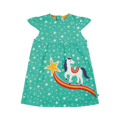 Frugi Little Lola Dress Pacific Aqua Stars-Unicorn