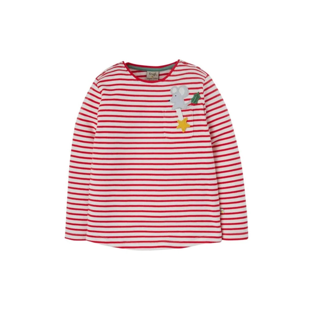 Frugi Louise Pocket Top - True Red Stripe/Mouse