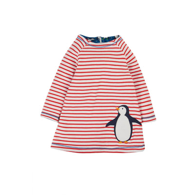 Frugi Posie Peek a Boo Reversible Dress - Blue Penguin Play/Red Stripe