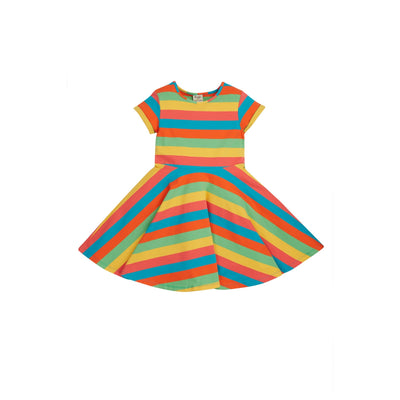 Frugi Spring Skater Dress - Camper Blue Rainbow Stripe