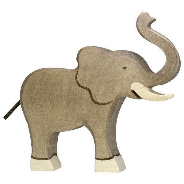 Holztiger Elephant with Trunk Raised Wooden Figure