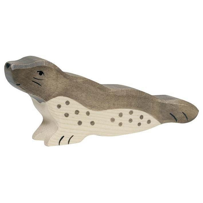 Holztiger Seal with Head Forward Wooden Figure
