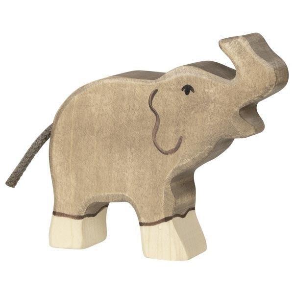 Holztiger Small Elephant with Trunk Raised Wooden Figure