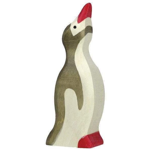 Holztiger Small Penguin with Head Raised Wooden Figure