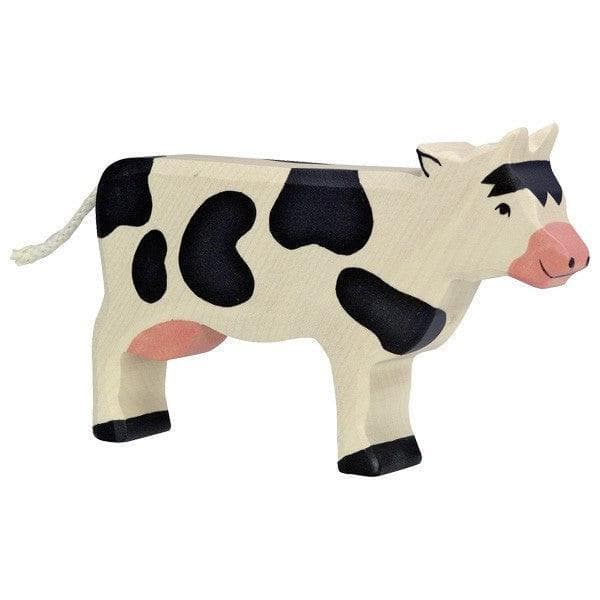 Standing Black Cow Wooden Figure-Dolls, Playsets & Toy Figures-Holztiger-Yes Bebe
